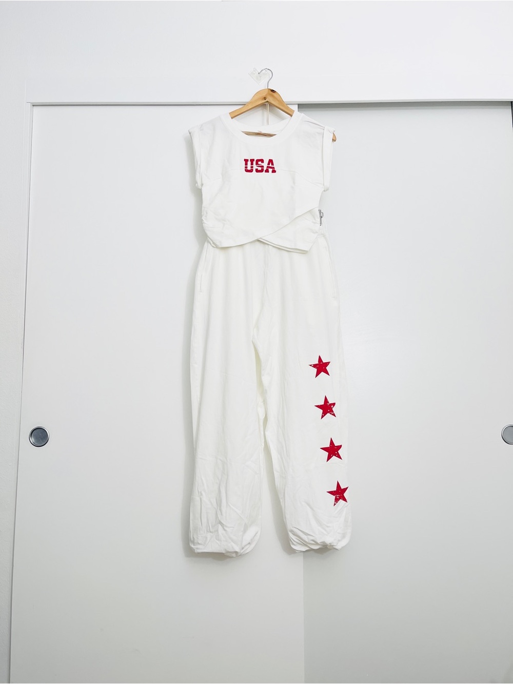 Free People Hot Shot Crossover USA Stars Set: Joggers / Pants + Cropped Top